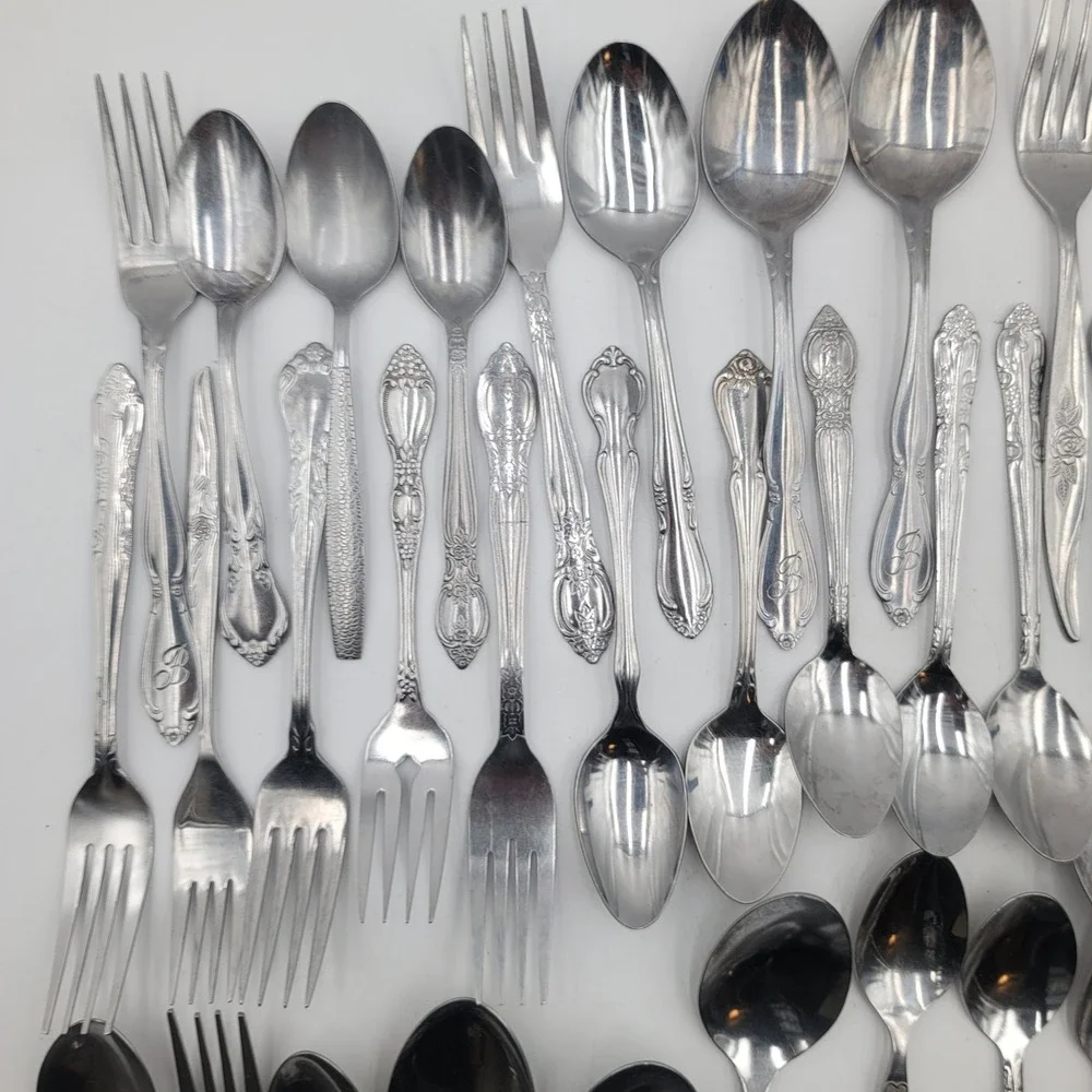 73pc Mixed Ornate Floral Flatware Lot Stainless Mismatched Spoons Forks Crafts